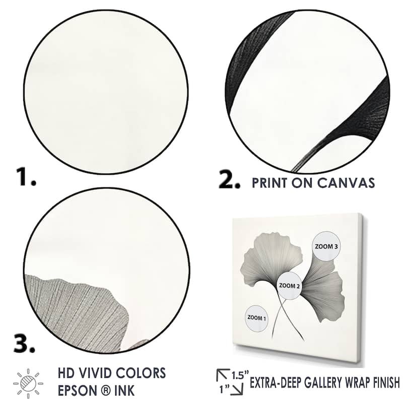 Designart "Grey And White Ginkgo Minimalist Leaves I" Leaves Framed